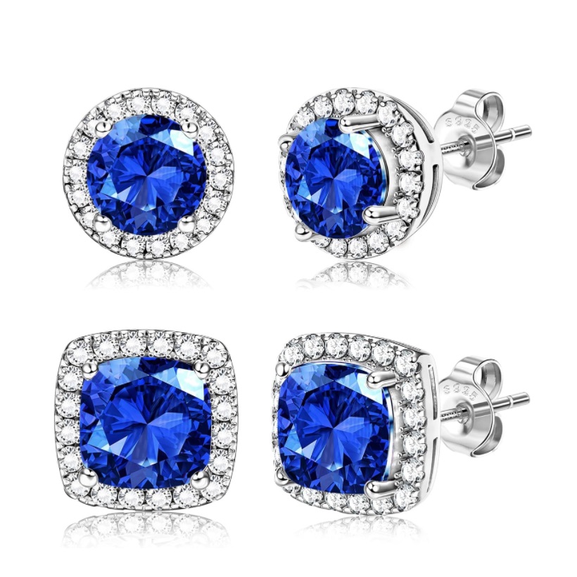 14k White Gold -925 Sterling Silver Black Faceted Diamond Cut Cz Unisex Earrings
